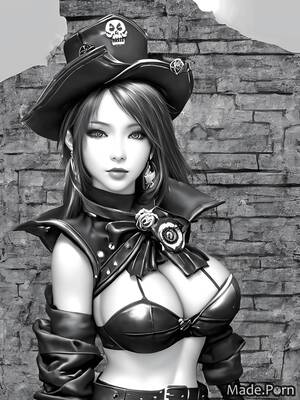 big boobs black hat - Porn image of leather woman 20 cleavage full shot digital art huge boobs  created by AI