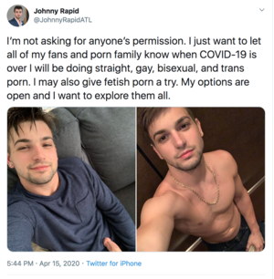 Bi Boy Porn Captions - Quote Of The Day: â€œWhen COVID-19 Is Over, I Will Be Doing Straight, Gay,  Bisexual, And Trans Pornâ€â€”Johnny Rapid | STR8UPGAYPORN