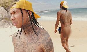 hairy nudist beach mom - Tyga goes completely NUDE in new beach snap and shares shady message to his  haters: 'My presence is a present... kiss my a**' | Daily Mail Online