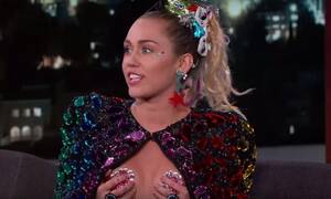 Big Boobs Porn Miley Cyrus - Watch: Miley Cyrus' boobs made Jimmy Kimmel all sorts of uncomfortable last  night