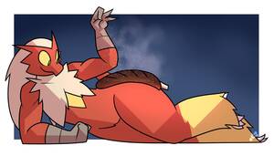 Bird Furry Blaziken - 71749 - safe, artist:potoobrigham, bird, blaziken, fictional species,  anthro, nintendo, pokÃ©mon, 2021, blonde hair, border, chest fluff, colored  sclera, cooking, female, fluff, food, fur, green eyes, hair, looking at  something, lying down,