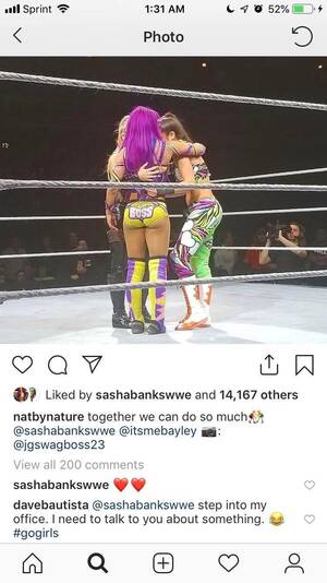 Bayley Wwe Porn - Everyone talks about Batista's comments about Bayley, but let's not forget  this gem Thirsty Dave left for Sasha. : r/SquaredCircle