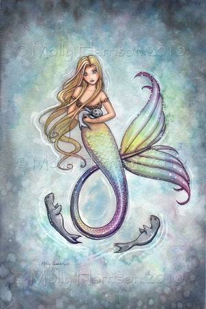 Mermaid Gina Wild Porn - Mermaid and Baby Seals Fine Art Print 11 x 17 - Mermaids, Fantasy,  Illustration, Cute Mermaid, Watercolor, Illustration