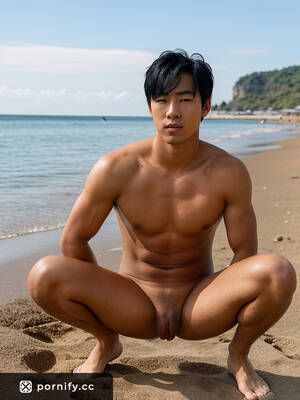 Japan Beach Pussy - Slim Japanese Teen with Grey Eyes, Heart Pussy Haircut and Tattoos  Spreading his Legs on the Beach | Pornify â€“ Best AI Porn Generator