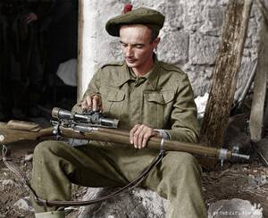 Italian World War 2 Porn - WW2 Sniper Lance Corporal A.P. Proctor cleaning his rifle, Italy 1943.  Colourised. (935 x 760) : r/HistoryPorn