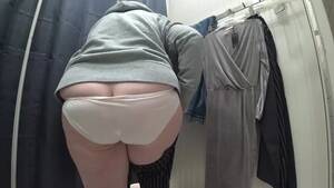 chubby ass voyeur - In a fitting room in a public store, the camera caught a chubby milf with a  gorgeous ass in transparent panties. PAWG. watch online
