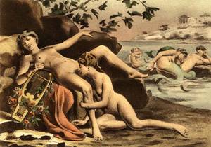 ancient india nude - Sappho and friends (including mermaids), circa late 19th/early 20th century