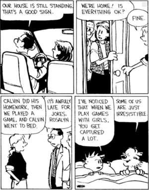 Calvin And Hobbes Babysitter Porn - I've noticed a surprising lack of calvinball strips lately so here's one of  my all time favorite arcs. Rosalyn playing Calvinball! : r/calvinandhobbes