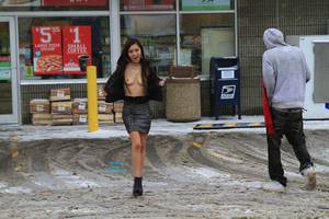 asian tiny tits voyeur - Flashing Asian After A Snow Storm - Asian Girl, Brunette Hair, Exposed In  Public