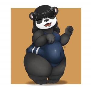 Bigbelly Bear Furry Porn - 118016 - safe, artist:louart, bear, mammal, panda, anthro, 2021, big belly,  clothes, fat, female, high res, laughing, one-piece swimsuit, open mouth,  solo, solo female, swimsuit, thick thighs, thighs, uvula, wide hips -  Furbooru
