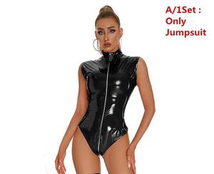 Crotchless Catsuit Porn - Women Sexy Wetlook Leather Bodysuit Female Erotic Porn Zipper Open Crotch  Glossy Shaping Latex Catsuit Below Crotchless | Fruugo DK