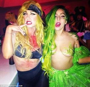 Halloween Wife Porn - Dress code said Halloween... not porn queen! Gaga exposes her chest in  barely-there marijuana costume