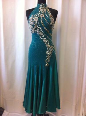 Formal Ball Porn - blue green with silver white applique ball gown