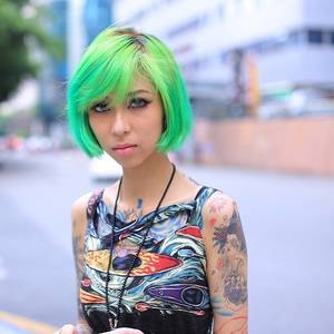 Green Haired Porn - Green ombre dyed short hair and tattoos