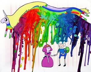 Lady Rainicorn Mom Porn - Adventure Time Inspired Art Print - Finn and Bubblegum - Lady Rainicorn -  Crayon Art - Melted