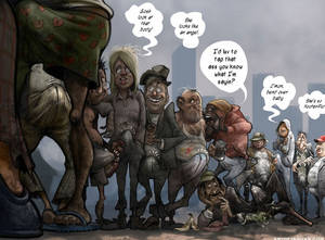 Homeless Porn 3d - Luxurious woman provides a naughty service to a line of homeless men  outside her house - CartoonTube.XXX