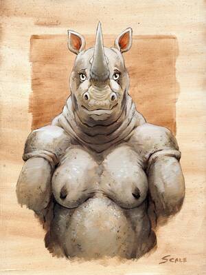 Female Rhino Furry Porn - 99681 - suggestive, artist:scale, mammal, rhino, anthro, breasts, bust,  female, portrait, solo, solo female, traditional art - Furbooru