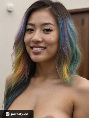 Female Chubby Asian Cumshot Porn - Cum-Covered Asian Cowgirl Smiling in Rainbow Hair: Chubby 20s AI Photo |  Pornify â€“ Free PremiumÂ® AI Porn