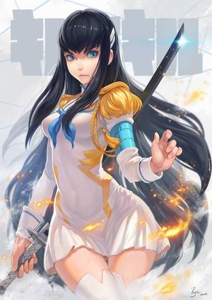 Anime Girl Killing Girl Porn - Anime picture with kill la kill kiryuuin satsuki yucong tang long hair  single tall image looking at viewer blue eyes black hair standing holding  signed ...