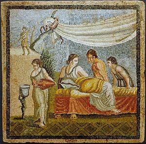 Ancient Roman Pornography - Romantic scene from a mosaic (Villa at Centocelle, Rome, 20 BCâ€“20 AD)