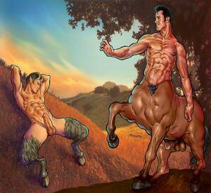 Greek Mythology Gay Porn - Rule 34 - 2boys abs arms raised black hair brown hair centaur equine equine  penis erect nipples erection fictional interracial froederich myson gay  greek mythology hands above head horns and hooves horse
