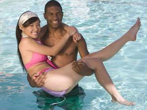 Interracial At The Pool - interracial couple in pool