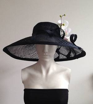 Black Hat - Belle Large Black Wide Brimmed Hat Beautiful by CoutureHatsbyBeth