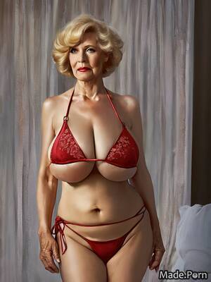 floppy bikini tits - Porn image of gigantic boobs blonde fat realistic art bbw saggy tits bikini  created by AI