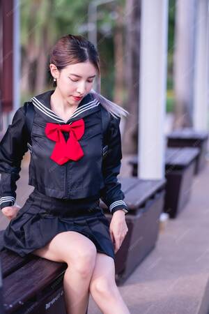 Asian Schoolgirl Uniform Sex - Premium Photo | Woman wearing cosplay japanese school uniform sitting at  bus stop