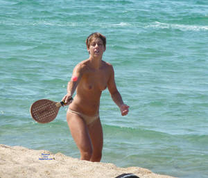 big tits beach voyeur - Nude In The Beach With A Racket - Big Tits, Erect Nipples, Nipples,