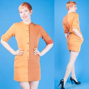 60s Fashion Porn - RUDI GERNREICH Vtg 60s Tangerine Color Block Mod Mini Knit Dress Wool XS/S  $298.00