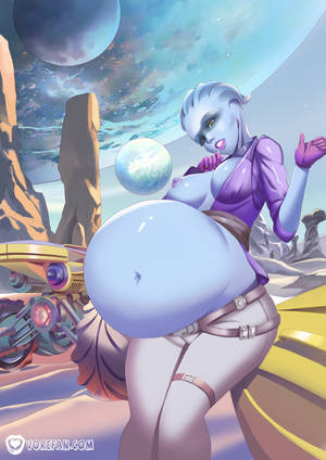 anime alien belly pregnant - alien asari belly big_belly blue_skin mass_effect_andromeda peebee pregnant  vore