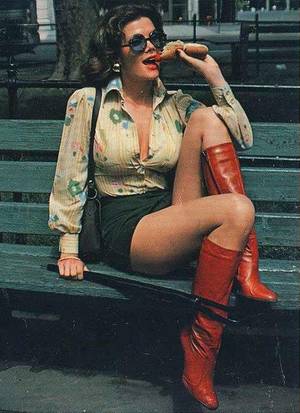 80s Porn Boots - Just a lady in red vintage boots eating a hot dog