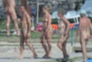 casual nudism erection couples - Nudist family walking on the beach and showing my small hairy semi-erected  dick with