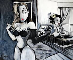 Betty Boop And Jessica Rabbit Porn - Jessica Rabbit sous le charme de Betty Boop by Eddy Vitalone (2020) :  Painting Acrylic, Pencil on Linen - SINGULART