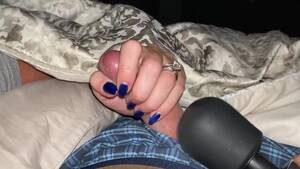 finger handjob teasing - Teasing and edging him with a sensual handjob to completion. Bright blue  fingernails on cock Porn Video - Rexxx