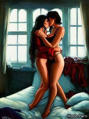 40s Lesbian Art - Porn image of bra red kissing 40 lesbian big tits oil created by AI