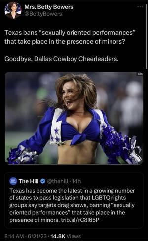 Cheerleaders That Did Porn - Texas bans â€œsexually oriented performancesâ€ that take place in the presence  of minors? Goodbye, Dallas Cowboy Cheerleaders. : r/WhitePeopleTwitter