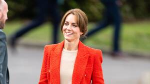 Kate Middleton Porn Captions - Kate Middleton Changes Up Her Style in a Nude Top, Bright Orange Blazer,  and Flats
