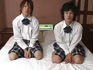 Asian School Gay Porn - Two Asian twinks in school girls uniform talking about gay sex - Sunporno