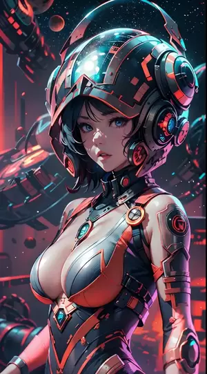 Japanese Punk Girl Sexy Porn - japanese alien cyber punk female warrior, ultra sexy, busty breast semi nude,  8k detailed horizon planets in sky` - SeaArt AI