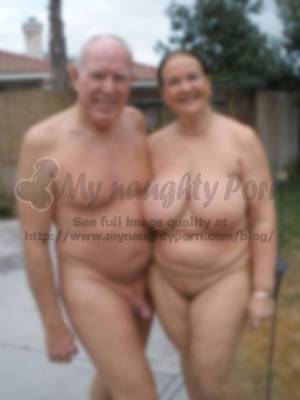 big tits mature couple - Dad's semi-erected shaved cock and mom's huge saggy tits and big pussy