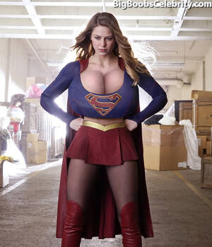 big tit superhero - Only Supergirl (Melissa Benoist) would have the power and strength to hold  such a massive pair of huge tits.