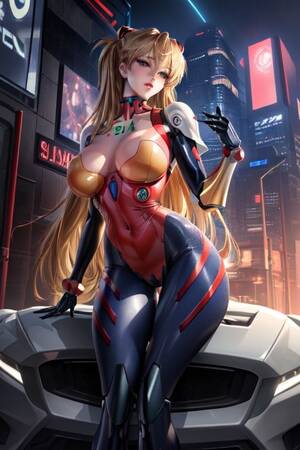 Mecha Anime Porn - Asuka (Evangelion), Surreal, on guardgorgeous beauty wearing mecha-armorlong  blond straight hairthin face Hentai AI Porn