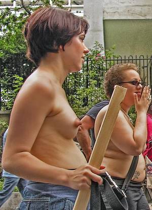Dyke Tits - pretty naked protester with pert breasts
