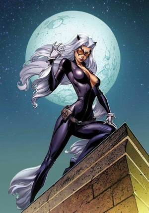 Black Cat Harley Quinn Spider Man Porn - Ultimate Spider-Man Cover: Black Cat Standing on a Rooftop at Night Marvel  Comics Plastic Sign - 30 x 41 cm
