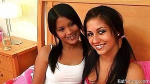 Kat Young Lesbian - Asian Kat Young and her bff lesbian teen friend kissing and touching each  other