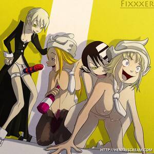 cartoon sex soul eater porn - Another hot drunk group sex scene featuring Maka Albarn and Thompson  sisters â€“ Soul Eater Hentai