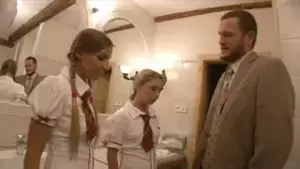 2 schoolgirls fuck teacher - Horny teacher fucks two gorgeous schoolgirls in his office | xHamster