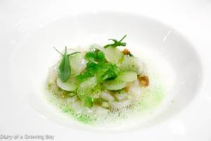 Asian Young Boy - Marinated scallop with apple, tarragon and young turnip - the diced raw  scallops were fairly sweet, and came with the acidity of green apple discs,  ...